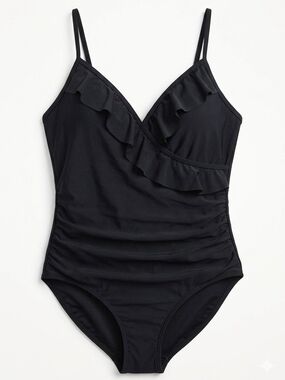 Time and Tru Black One-Piece Swimwear with Subtle Ruching